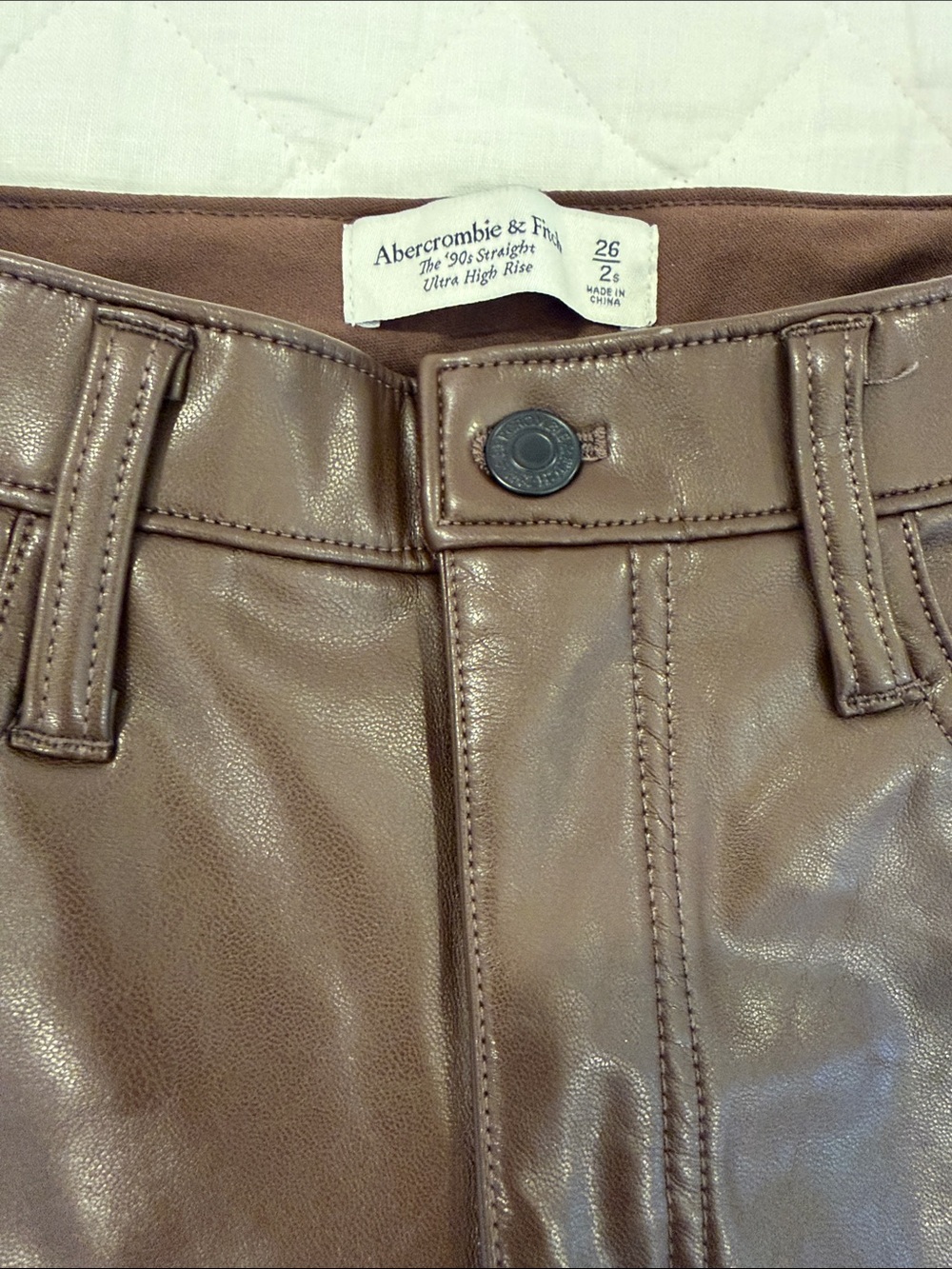 Abercrombie & Fitch Curve Love Brown Faux Leather High-Rise Pants